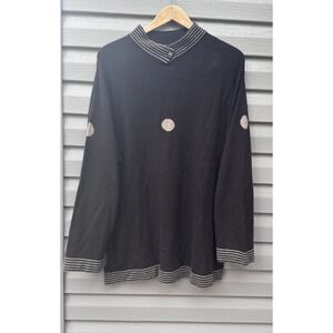 Krizia Maglia 42 Cashmere Pullover Mock Neck Button Polka Dot Stripe Sweater 6 8